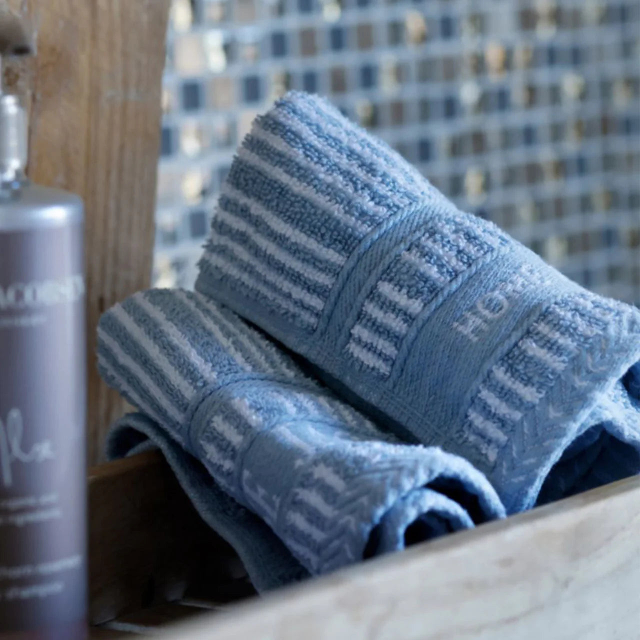 Waschlappen 4 Stück 30×30 cm – Staubblau gestreift